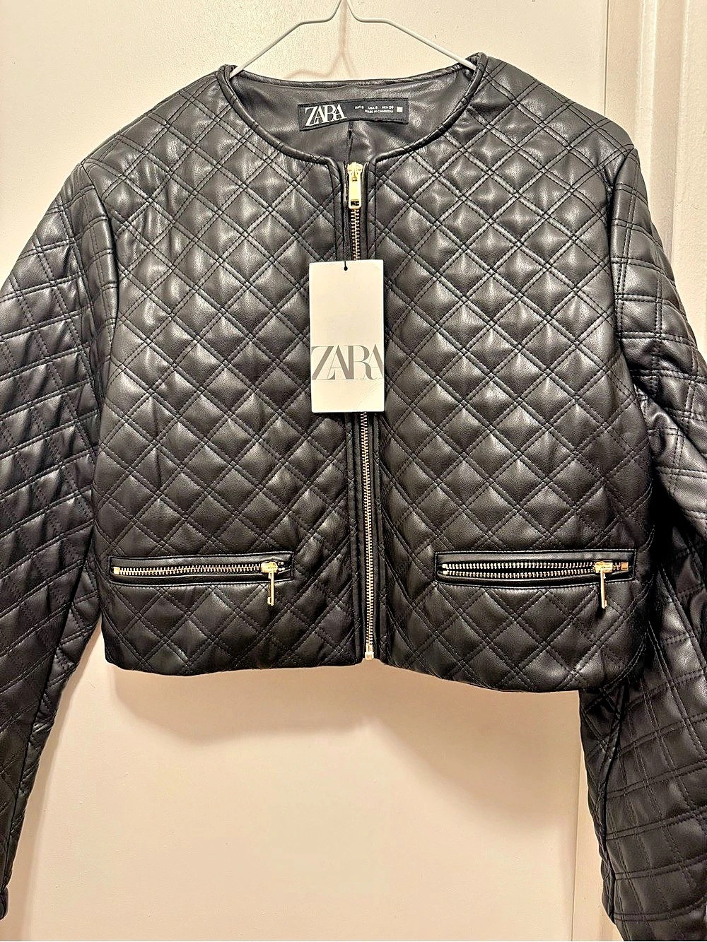 ZARA Quilted Faux Leather Jacket in Black NWT